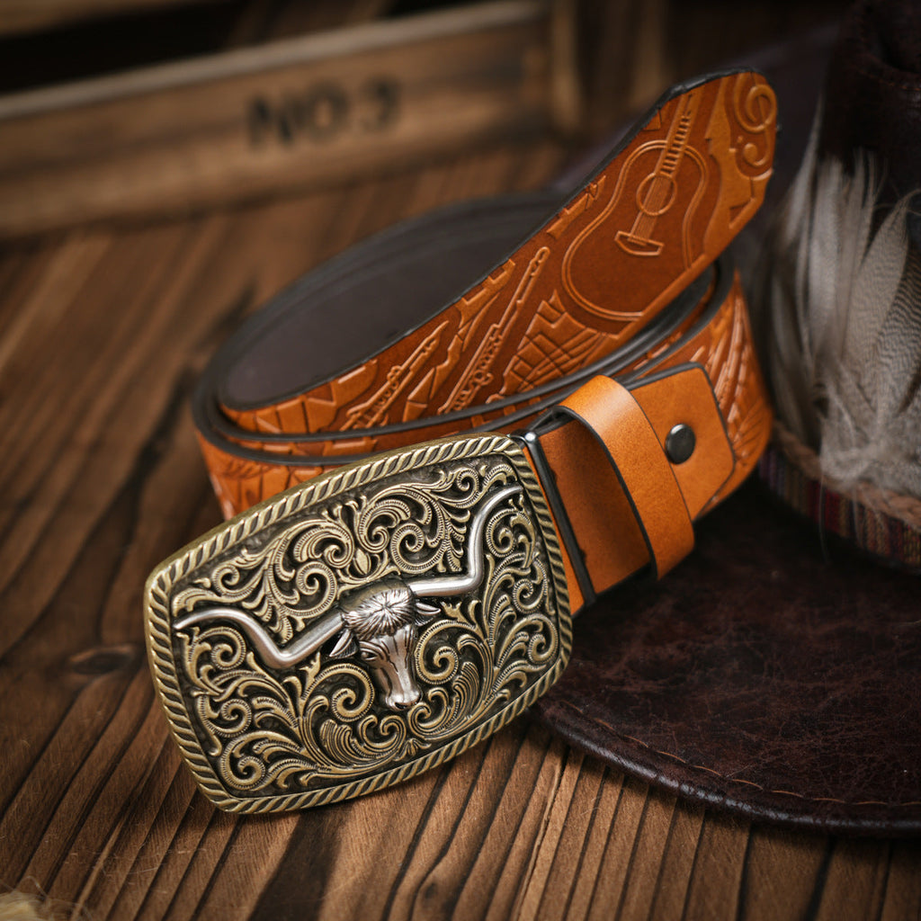 Men's Western-style – Vegan Leather Belt with Solid Metal Buckle | Ka-mostore