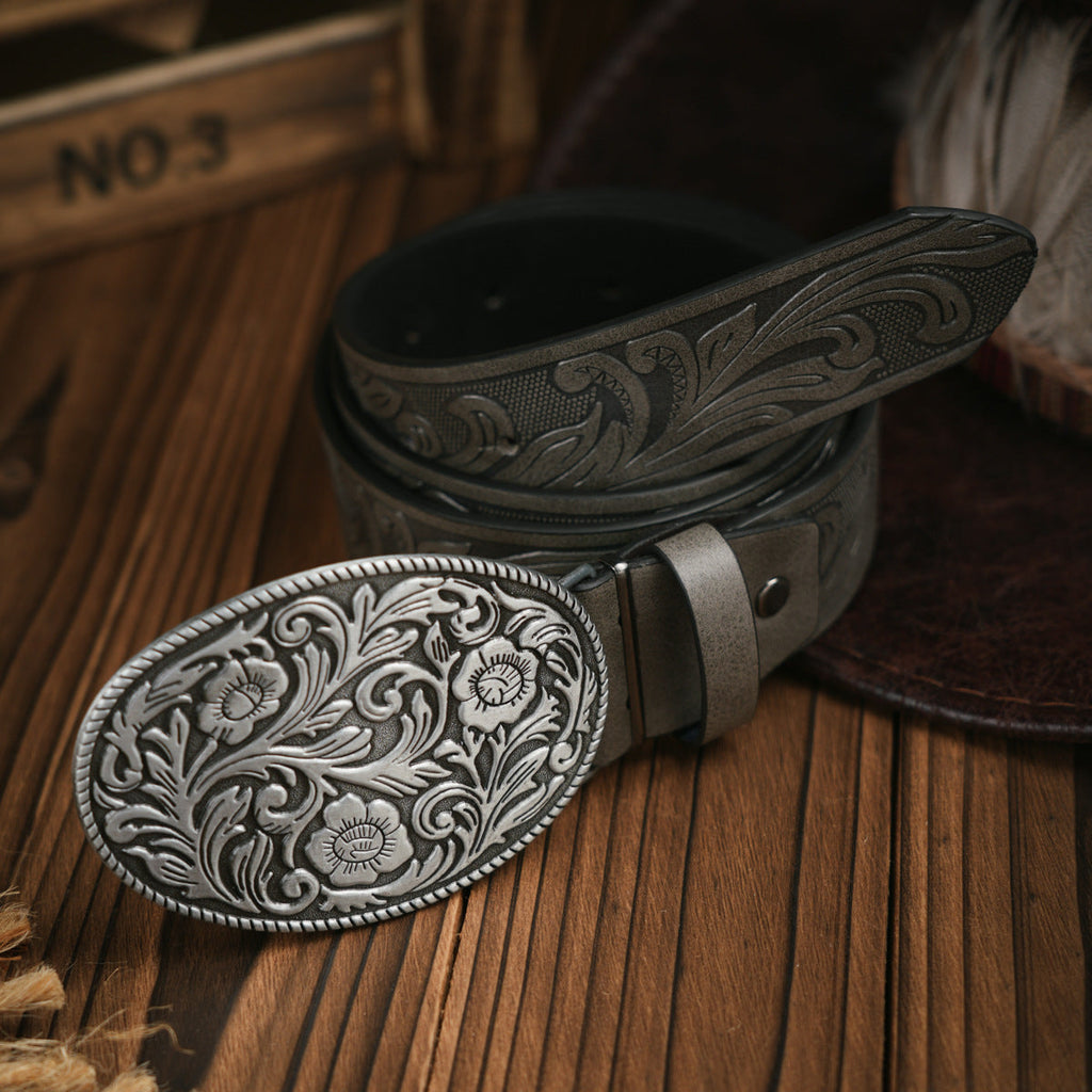 Men's Western-style – Vegan Leather Belt with Solid Metal Buckle | Ka-mostore