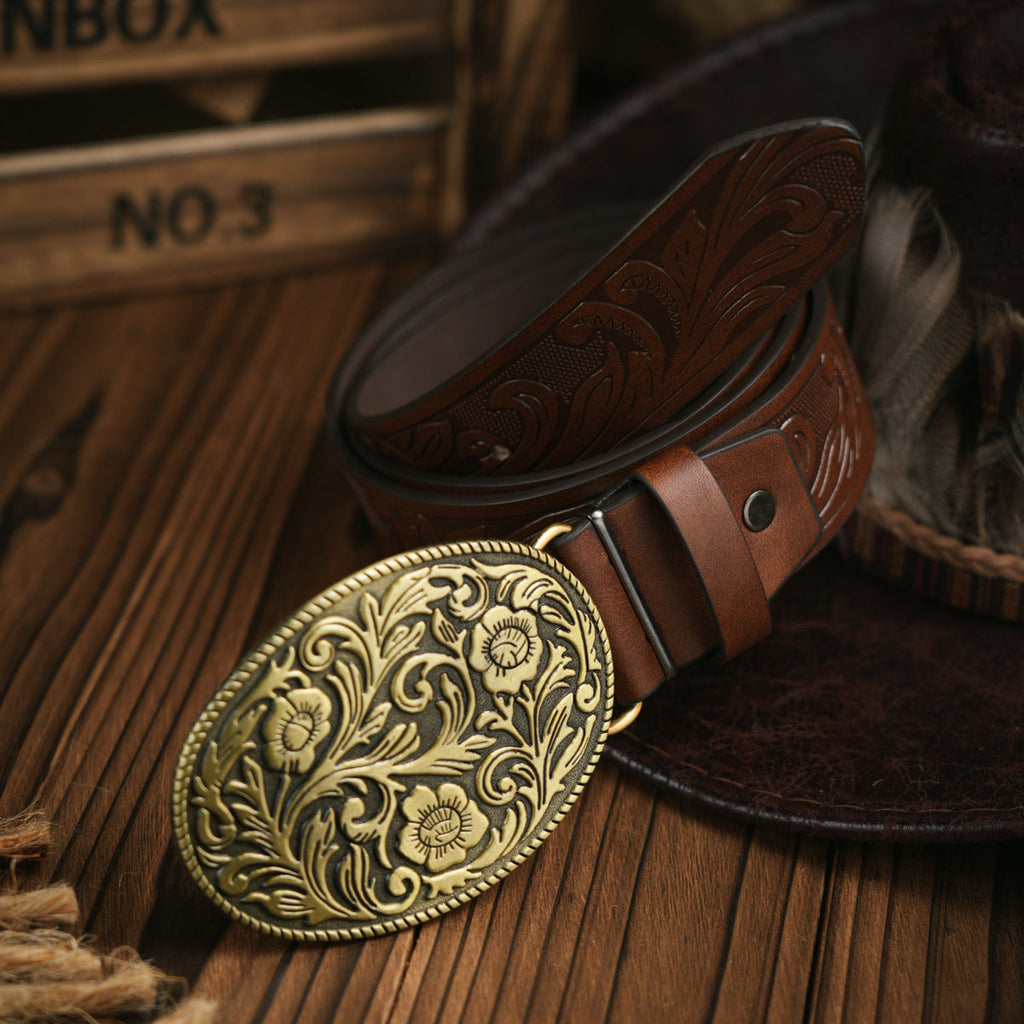 Men's Western-style – Vegan Leather Belt with Solid Metal Buckle | Ka-mostore