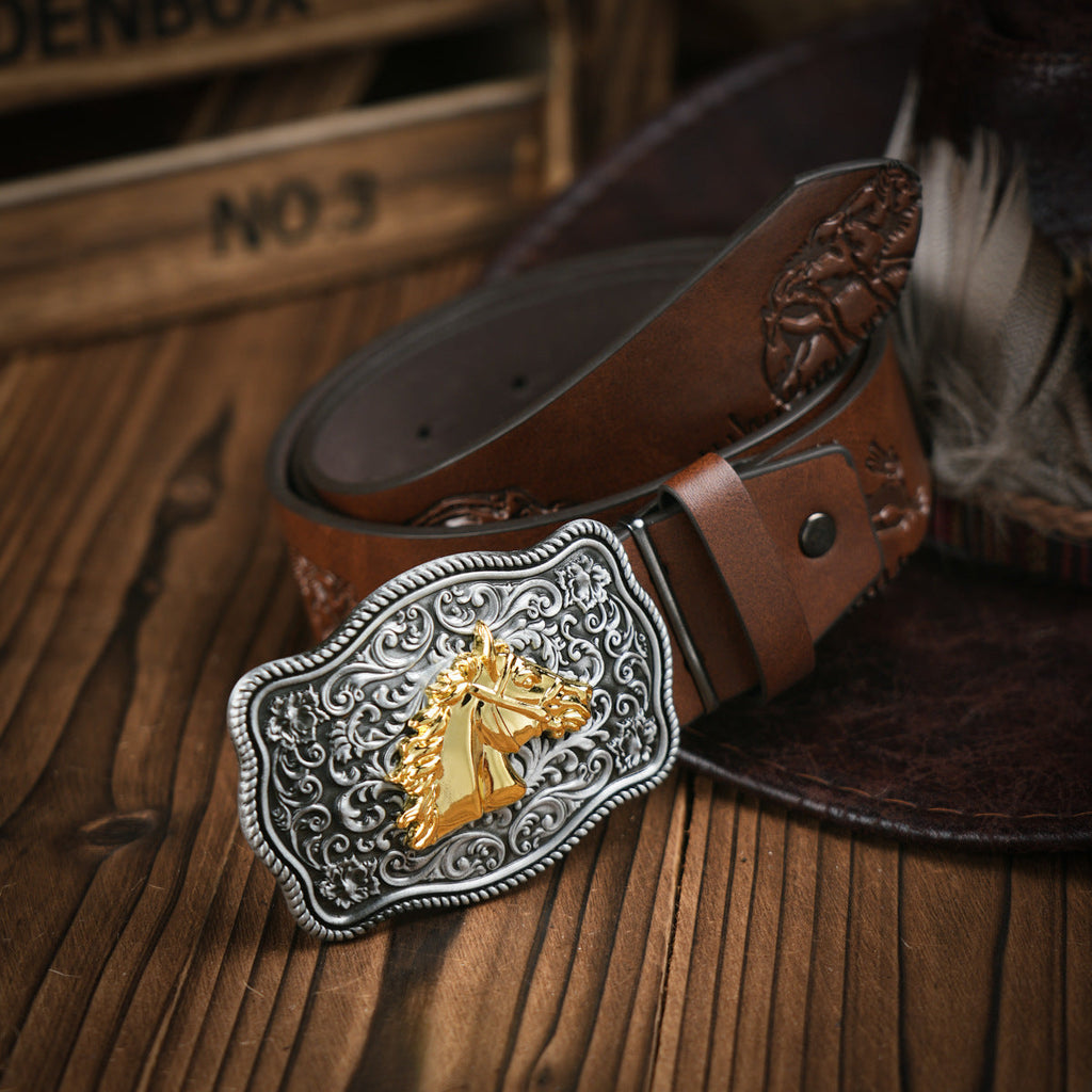 Men's Western-style – Vegan Leather Belt with Solid Metal Buckle | Ka-mostore