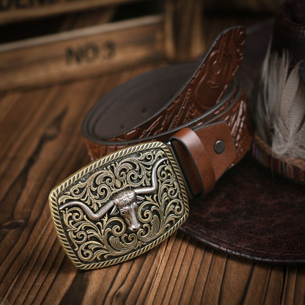 Men's Western-style – Vegan Leather Belt with Solid Metal Buckle | Ka-mostore