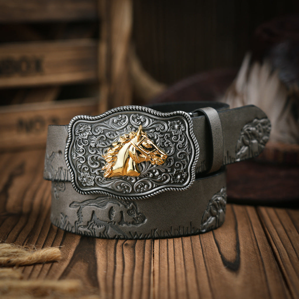 Men's Western-style – Vegan Leather Belt with Solid Metal Buckle | Ka-mostore