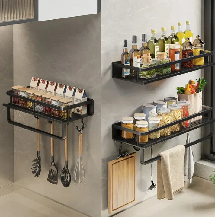 Metal Wall Shelf for Kitchen | Space-Saving Storage | Black | Ka-mostore