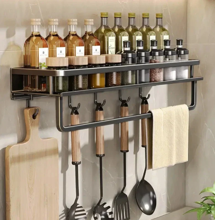 Metal Wall Shelf for Kitchen | Space-Saving Storage | Black | Ka-mostore