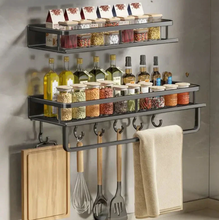 Metal Wall Shelf for Kitchen | Space-Saving Storage | Black | Ka-mostore