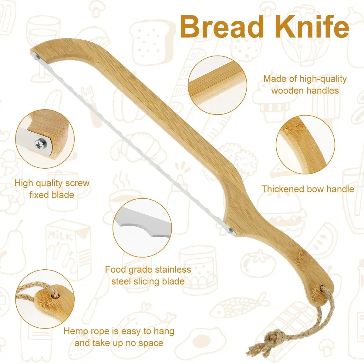 Sharp Serrated Knife for Baking with Wooden Handle | Ka-mostore