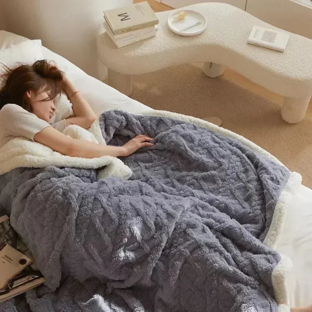 Plush Sherpa Blanket with Embossed Pattern | Ka-mostore