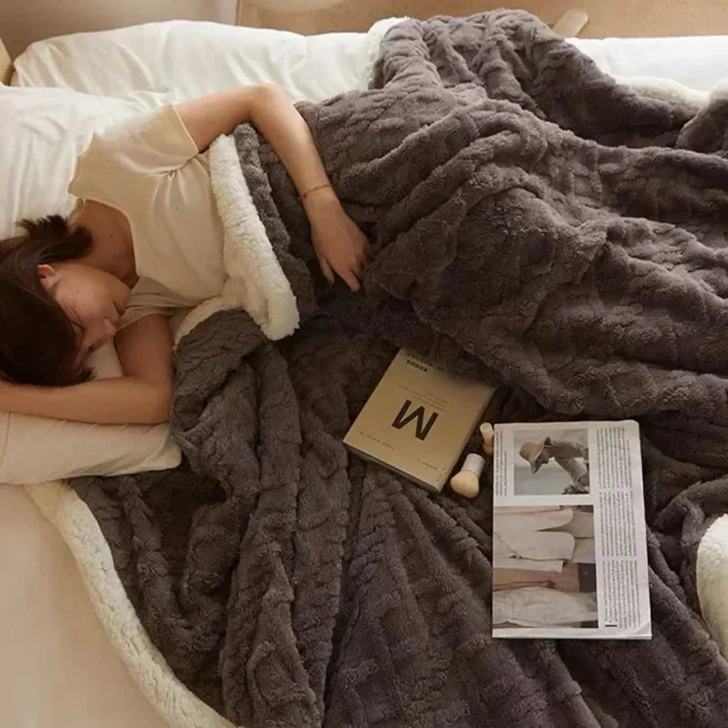 Plush Sherpa Blanket with Embossed Pattern | Ka-mostore