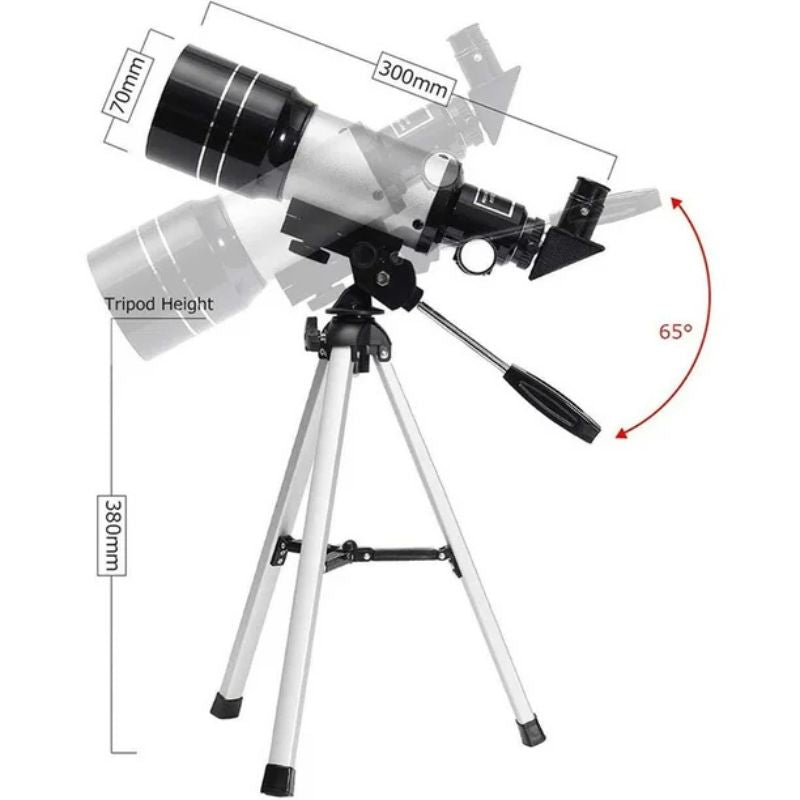 Astronomický dalekohled | Průměr objektivu 70 mm, ohnisková vzdálenost 300 mm, snadné nastavení | Ka-mostore