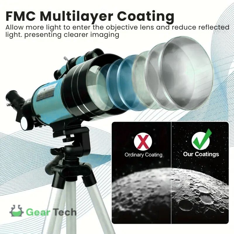 Astronomický dalekohled | Průměr objektivu 70 mm, ohnisková vzdálenost 300 mm, snadné nastavení | Ka-mostore