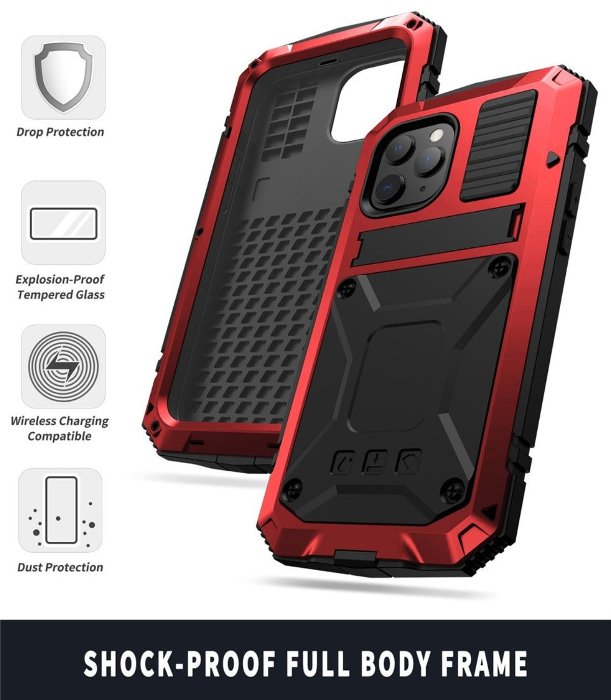 Rugged Glass Metal Case for iPhone - Drop Protection | Ka-mostore