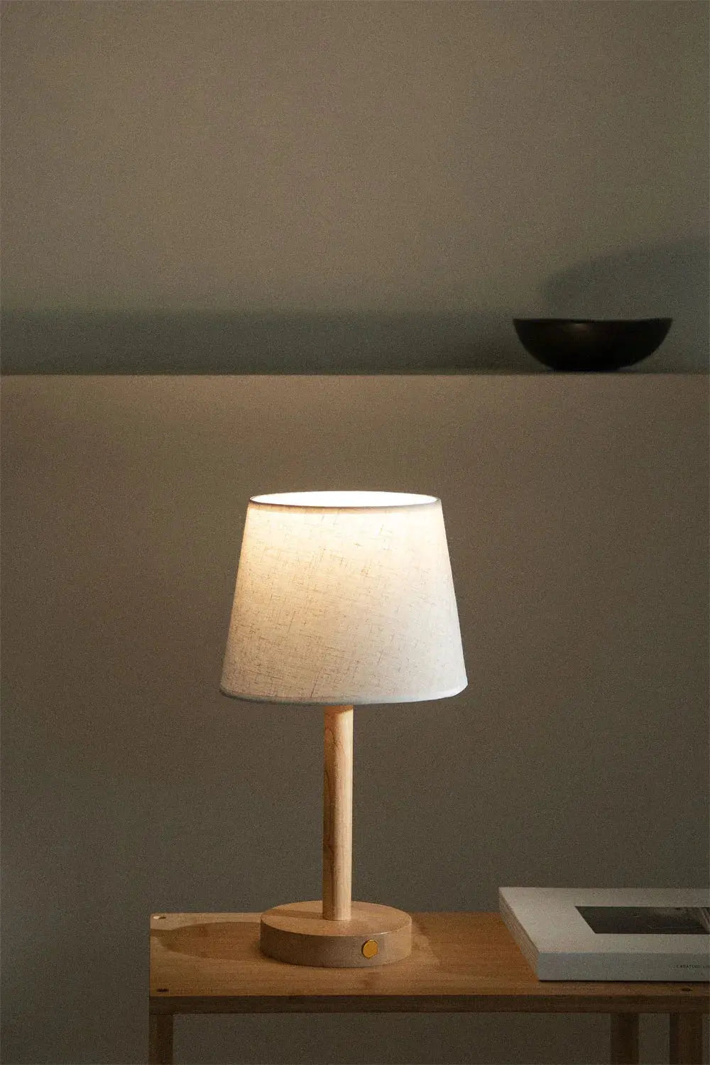 Rechargeable Wooden LED Table Lamp with Fabric Shade | Ka-mostore