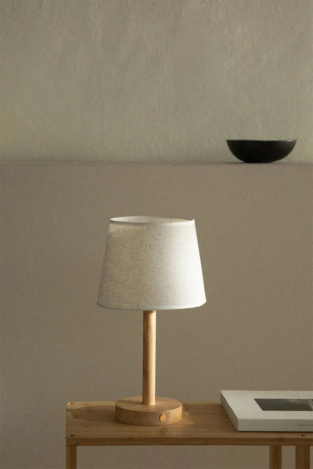 Rechargeable Wooden LED Table Lamp with Fabric Shade | Ka-mostore