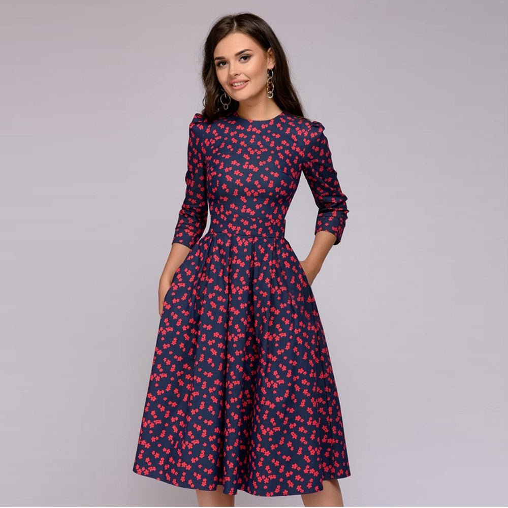 Elegant Floral Midi Dress | Ka-mostore