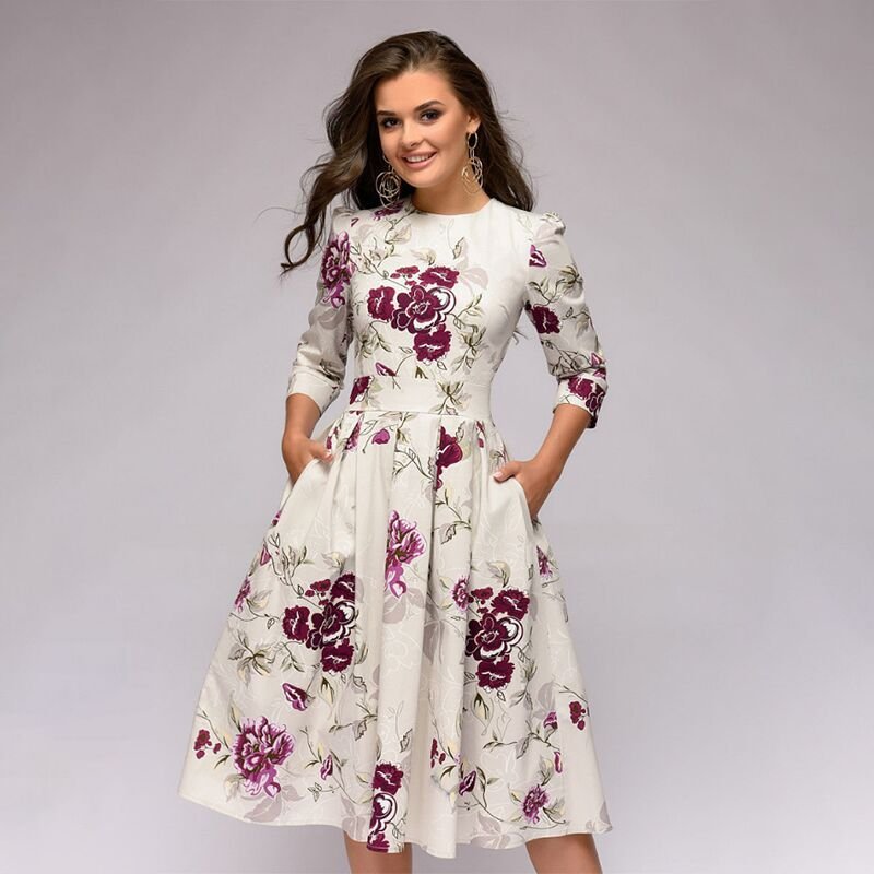 Elegant Floral Midi Dress | Ka-mostore