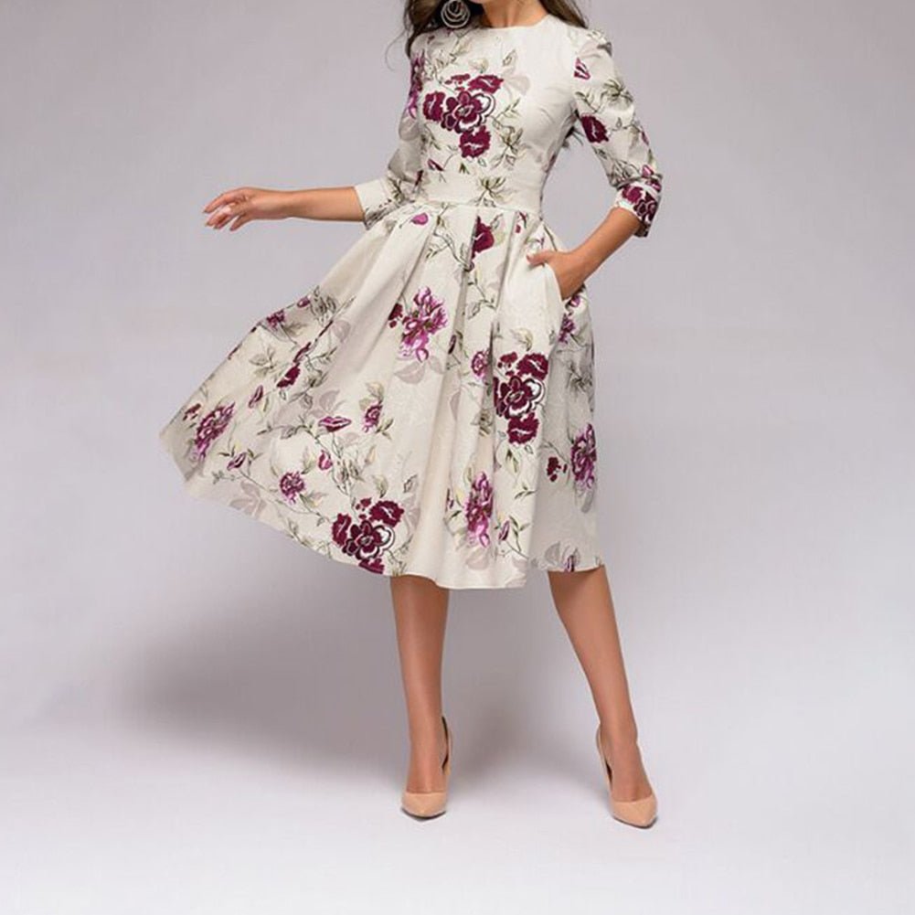Elegant Floral Midi Dress | Ka-mostore