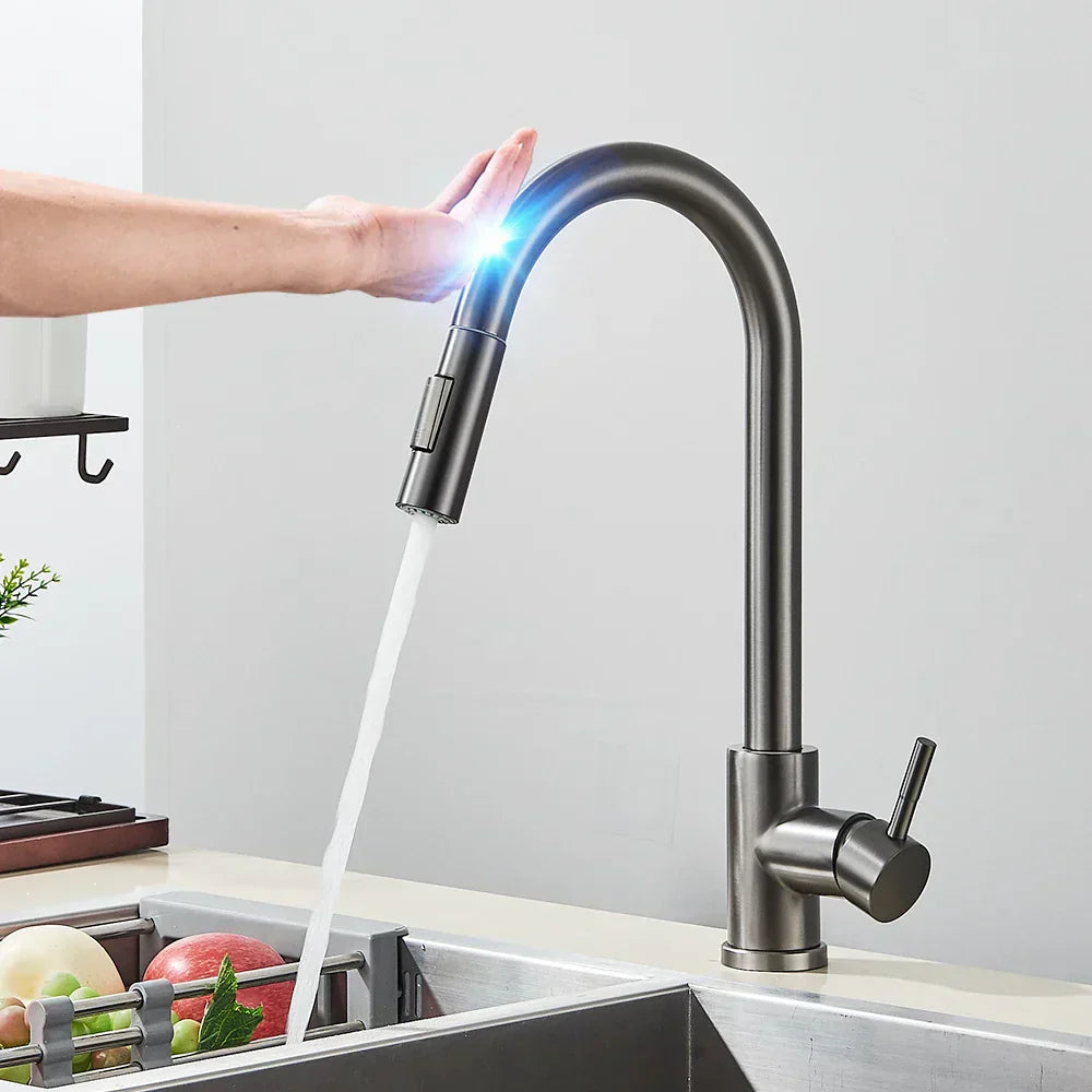 SmartTouch | Kitchen Faucet with Touch Sensor and Pull-Out Spray Head – Brushed Nickel | Ka-mostore