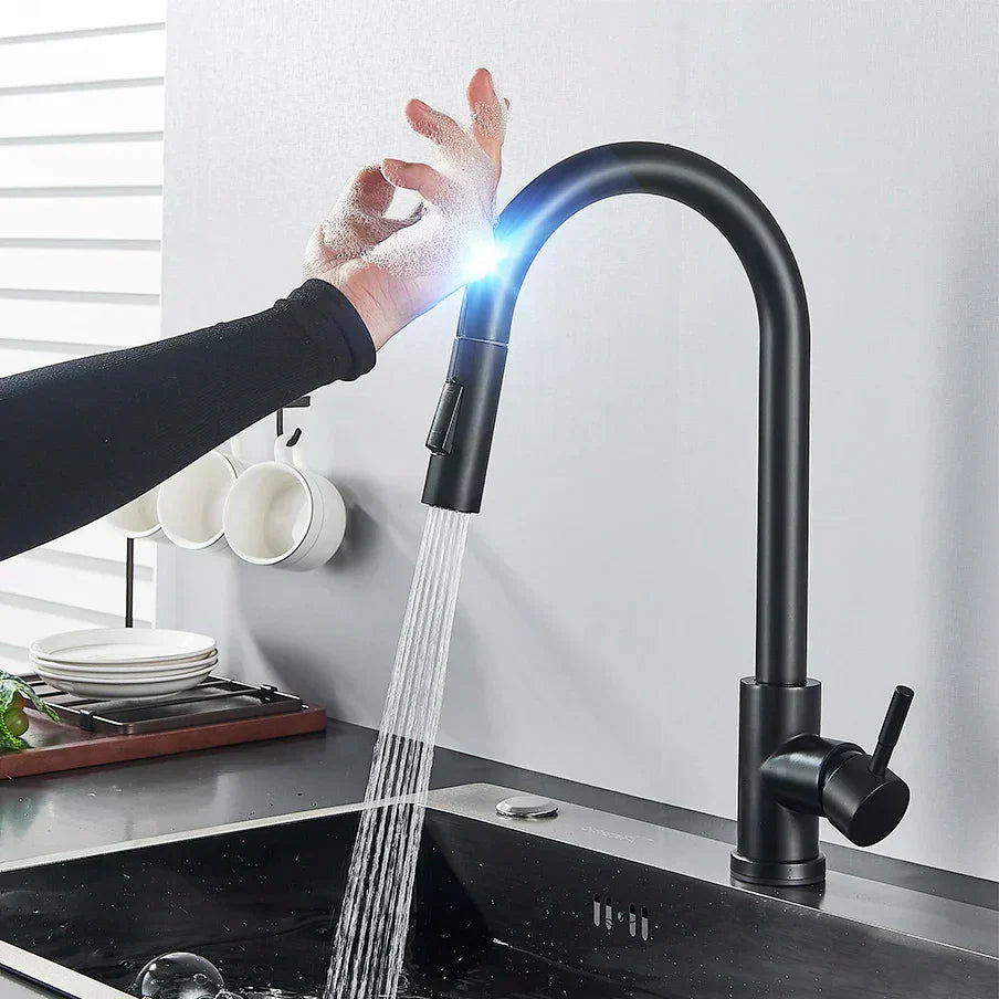 SmartTouch | Kitchen Faucet with Touch Sensor and Pull-Out Spray Head – Brushed Nickel | Ka-mostore