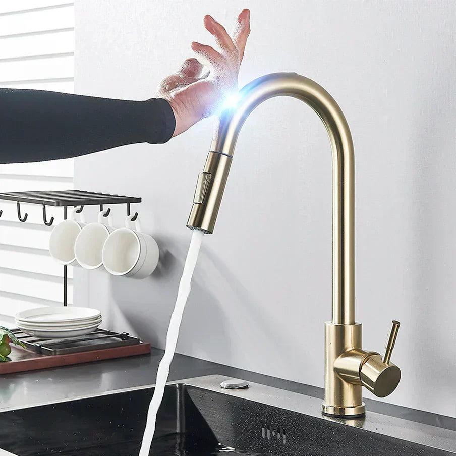 SmartTouch | Kitchen Faucet with Touch Sensor and Pull-Out Spray Head – Brushed Nickel | Ka-mostore