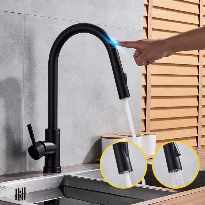 SmartTouch | Kitchen Faucet with Touch Sensor and Pull-Out Spray Head – Brushed Nickel | Ka-mostore