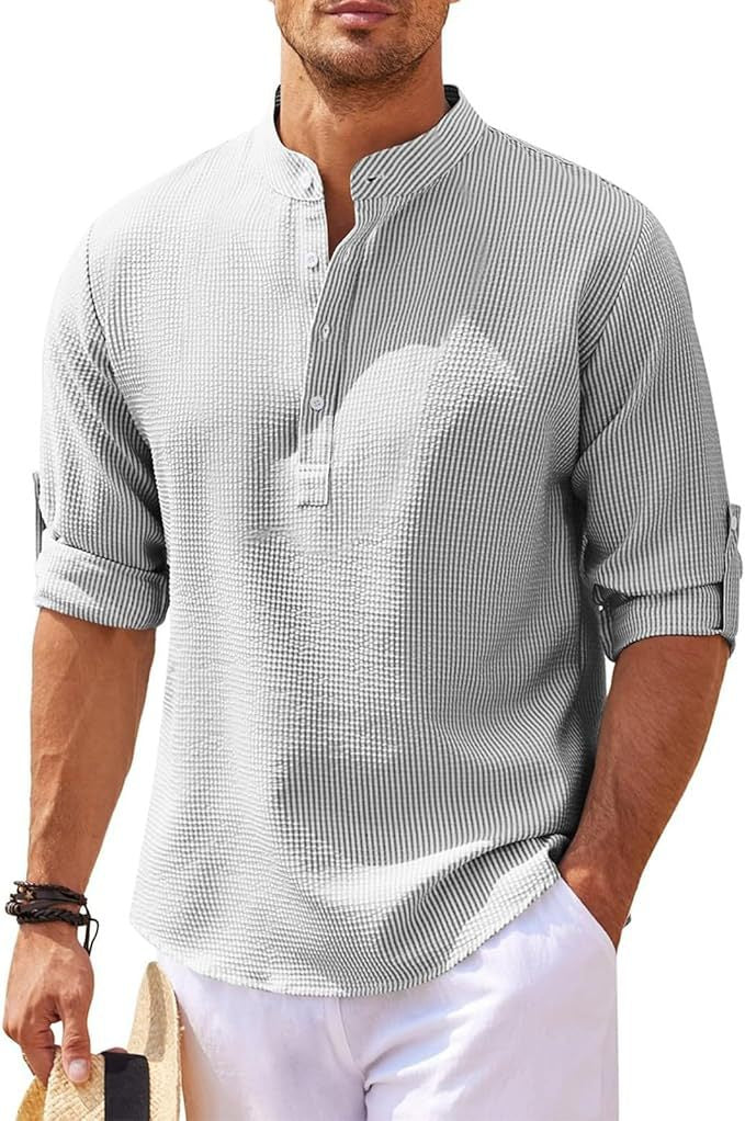 Pánské prodyšné texturované tričko Henley | Ka-mostore