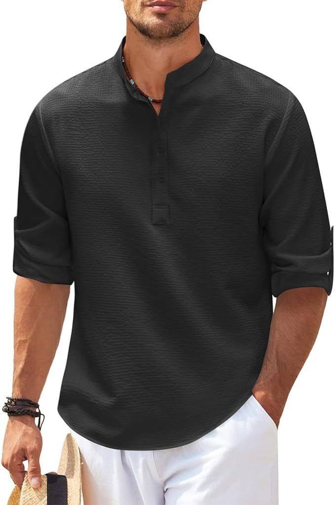Pánské prodyšné texturované tričko Henley | Ka-mostore