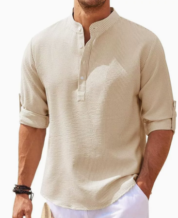 Pánské prodyšné texturované tričko Henley | Ka-mostore