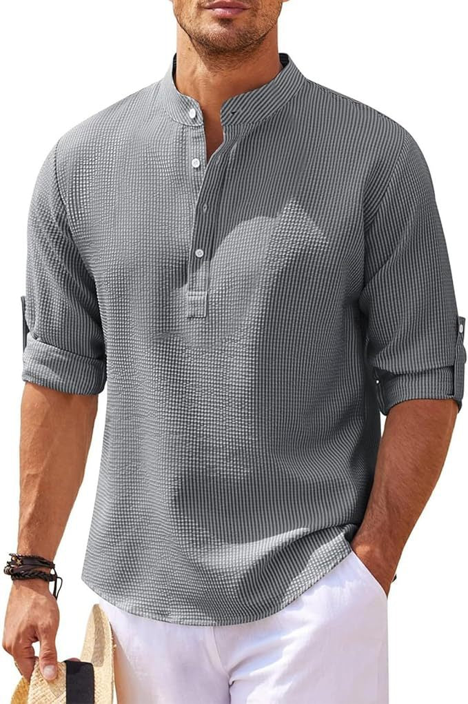 Pánské prodyšné texturované tričko Henley | Ka-mostore