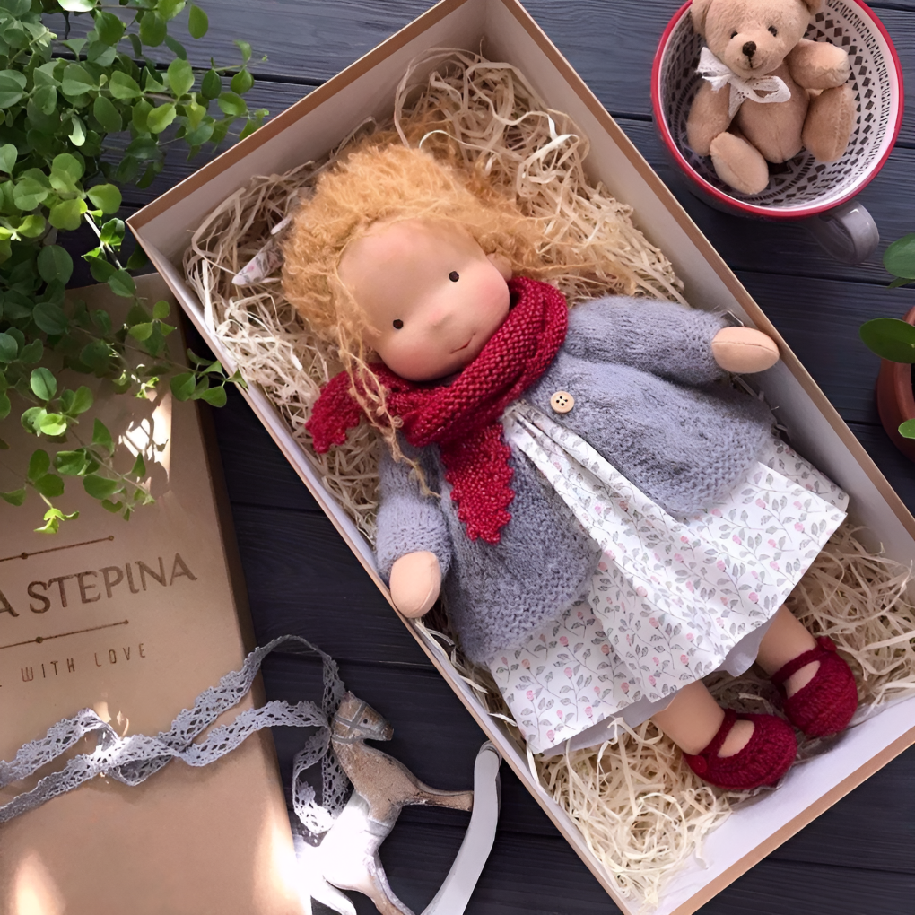 Toddler Waldorf Cloth Doll with Knitted Accents | Ka-mostore