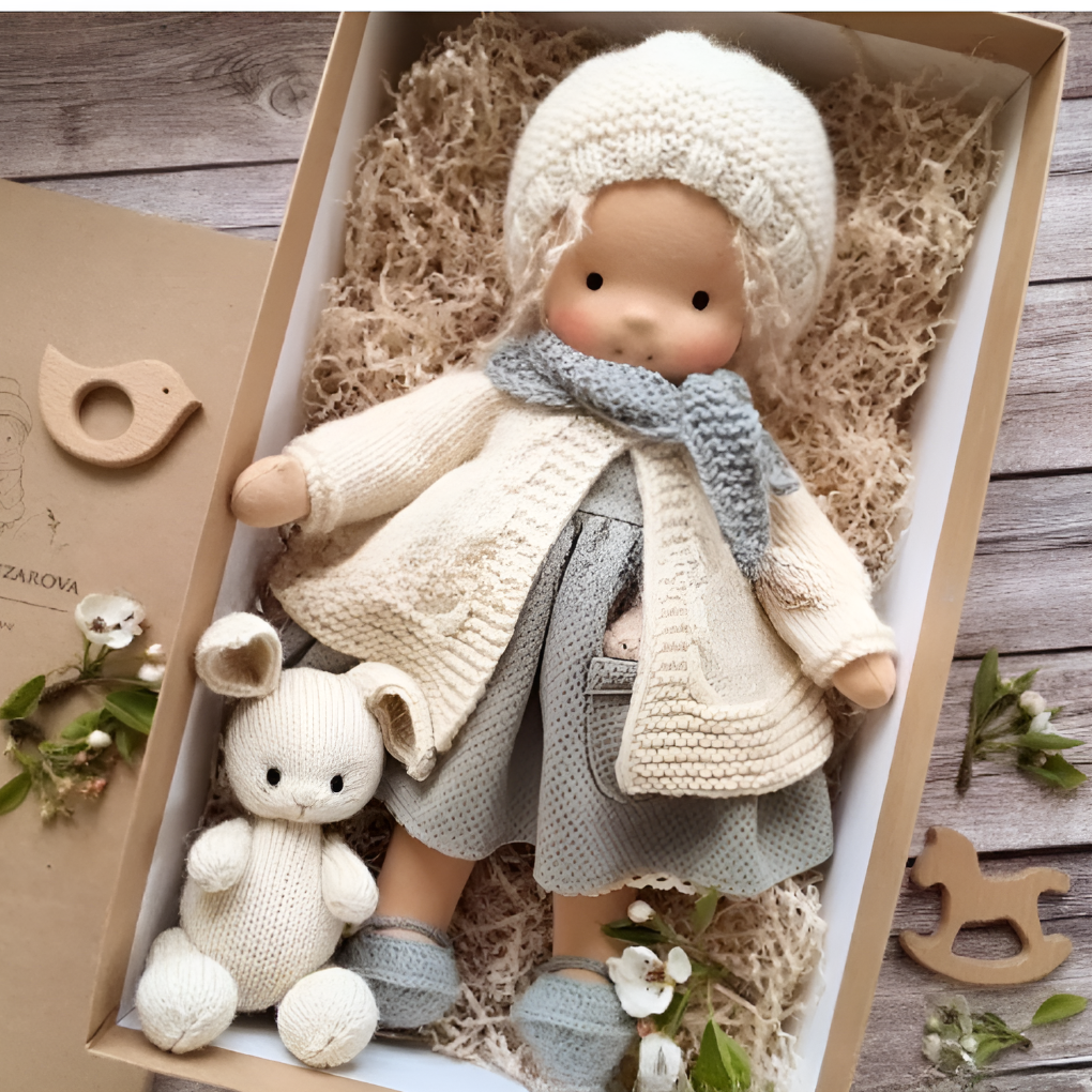 Toddler Waldorf Cloth Doll with Knitted Accents | Ka-mostore