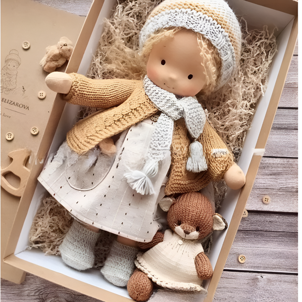 Toddler Waldorf Cloth Doll with Knitted Accents | Ka-mostore