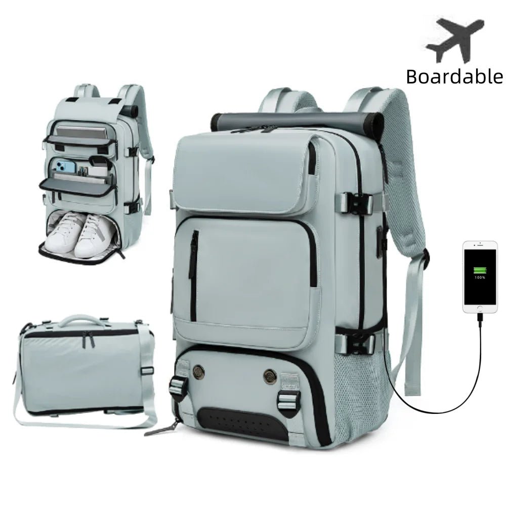 TRAVELMAX Pack – voděodolný cestovní batoh s USB portem, přihrádkou na boty a kapsou proti krádeži | Ka-mostore