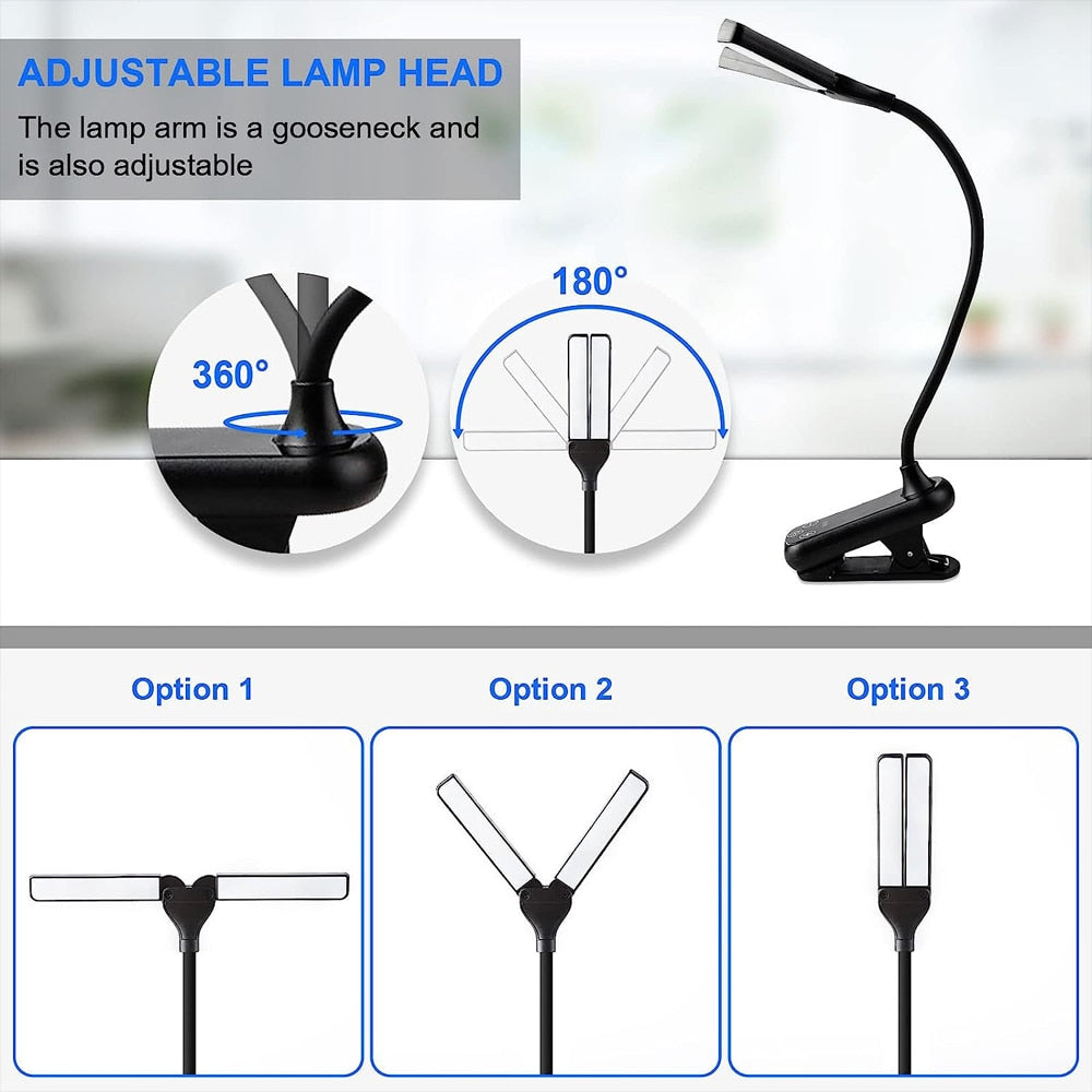 USB Rechargeable Clip-on Book Light with 3 Colors & 8 Brightness Levels | Ka-mostore