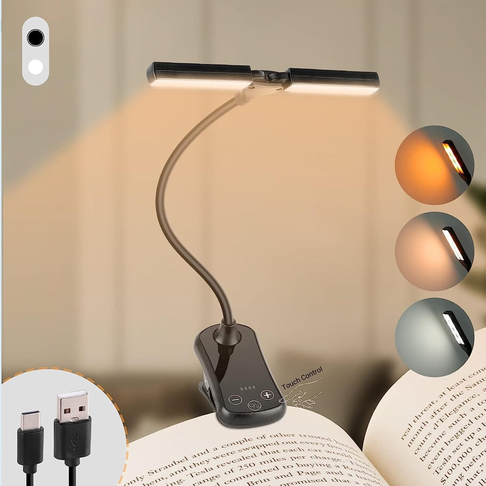 USB Rechargeable Clip-on Book Light with 3 Colors & 8 Brightness Levels | Ka-mostore