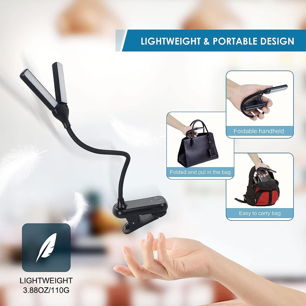 USB Rechargeable Clip-on Book Light with 3 Colors & 8 Brightness Levels | Ka-mostore