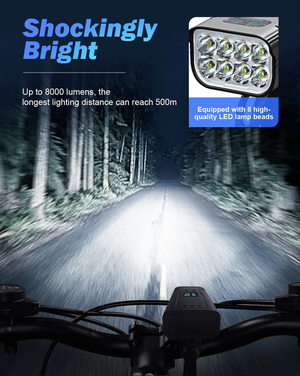 Victoper 8000 Lumen Bike Light Set - USB Rechargeable Front & Rear, Matte Black | Ka-mostore