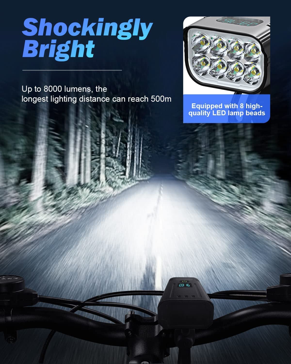 Victoper 8000 Lumen Bike Light Set - USB Rechargeable Front & Rear, Matte Black | Ka-mostore
