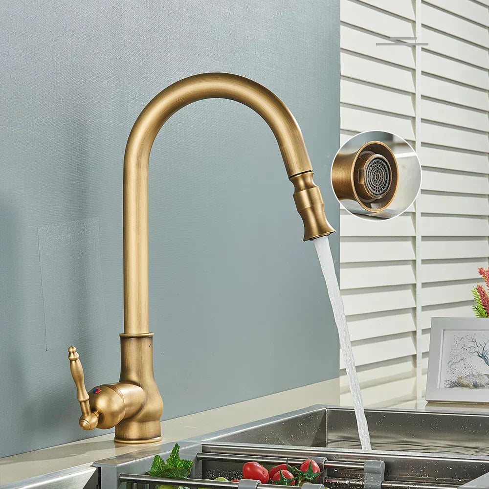 VintageTap Antique Brass Kitchen Tap – Retro Style Mixer Faucet with Swivel Spout | Ka-mostore