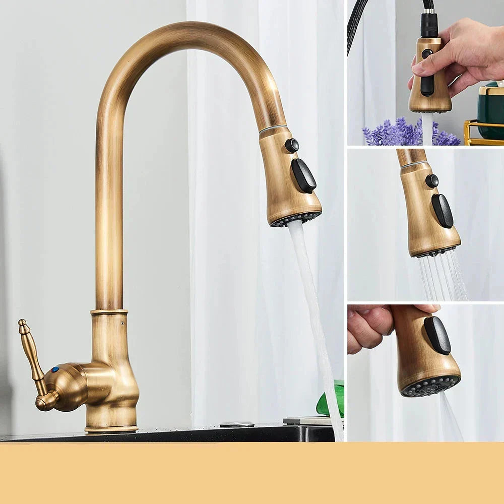 VintageTap Antique Brass Kitchen Tap – Retro Style Mixer Faucet with Swivel Spout | Ka-mostore