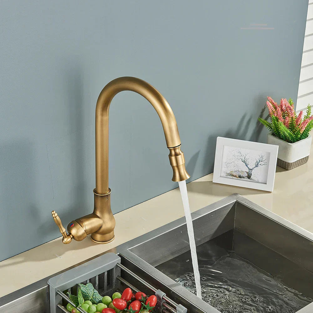 VintageTap Antique Brass Kitchen Tap – Retro Style Mixer Faucet with Swivel Spout | Ka-mostore