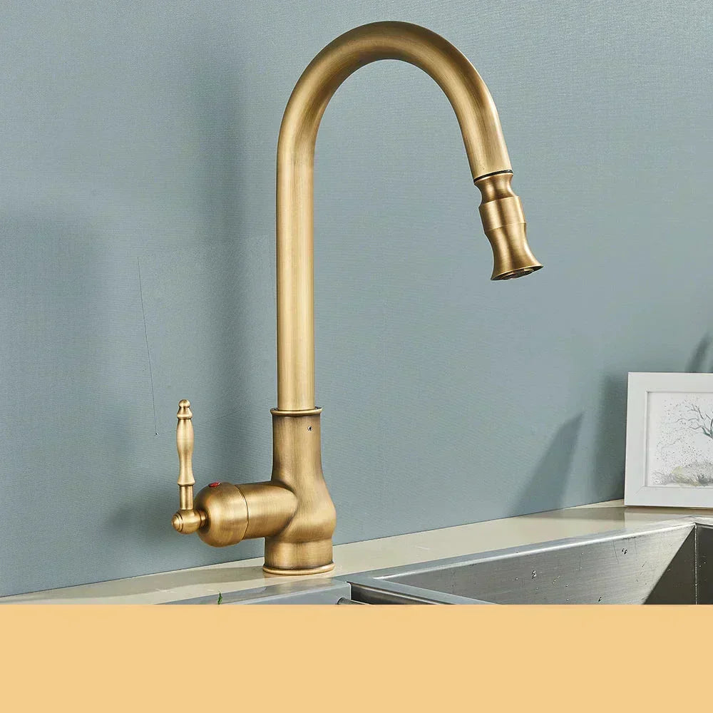 VintageTap Antique Brass Kitchen Tap – Retro Style Mixer Faucet with Swivel Spout | Ka-mostore