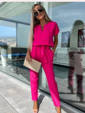 Gürtel-Jumpsuit mit weitem Bein | Ka-mostore