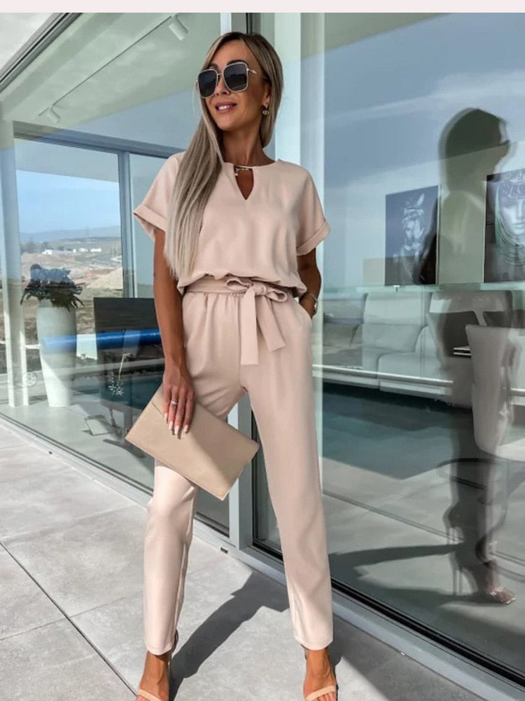 Gürtel-Jumpsuit mit weitem Bein | Ka-mostore