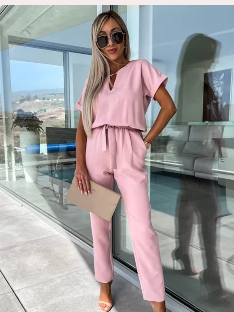Gürtel-Jumpsuit mit weitem Bein | Ka-mostore