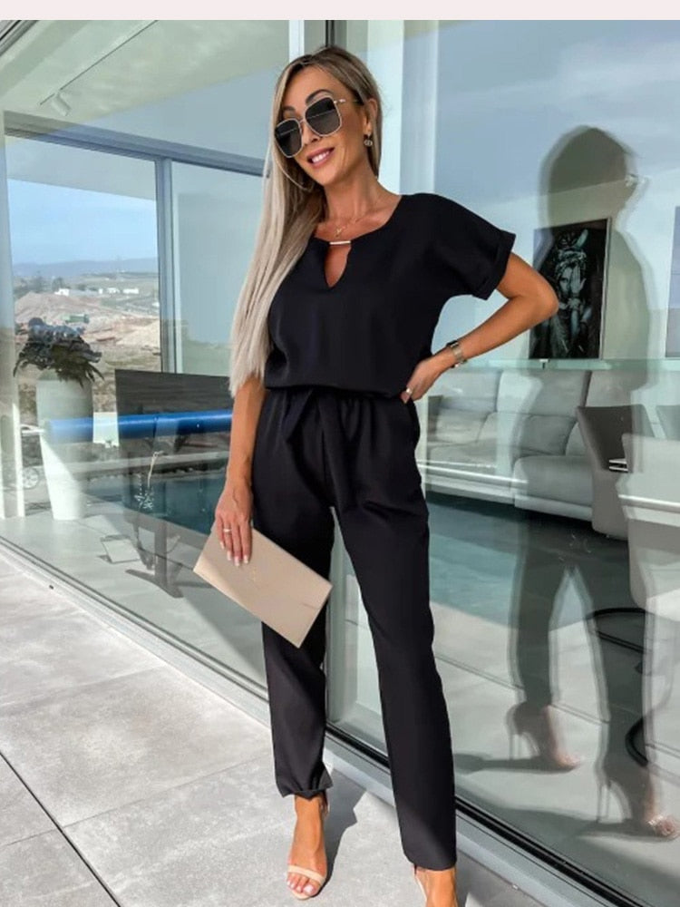 Gürtel-Jumpsuit mit weitem Bein | Ka-mostore