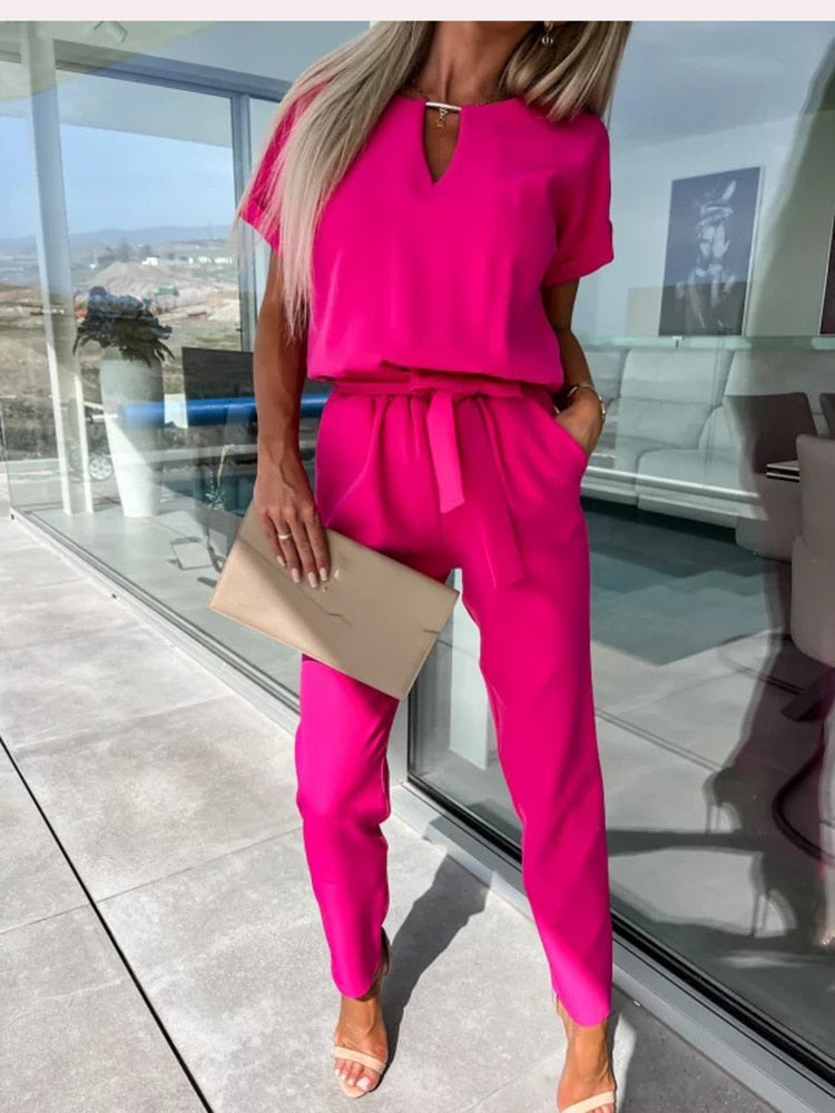 Gürtel-Jumpsuit mit weitem Bein | Ka-mostore