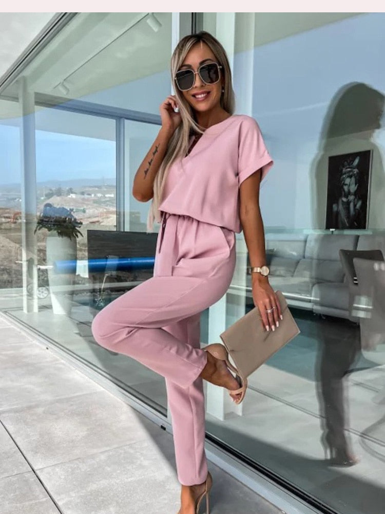Gürtel-Jumpsuit mit weitem Bein | Ka-mostore