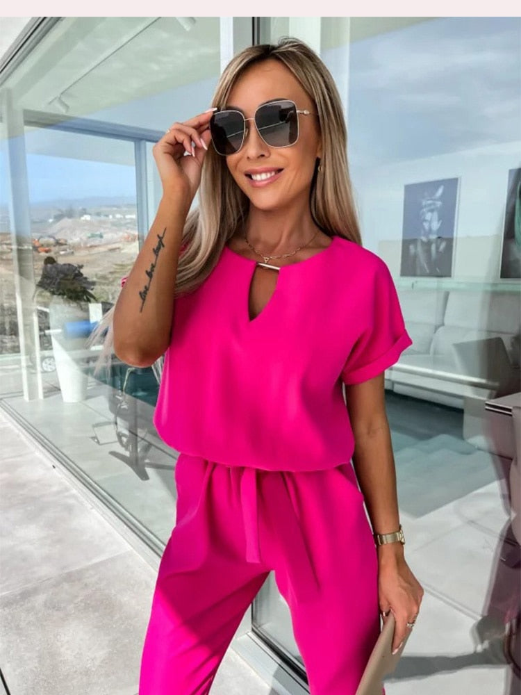 Gürtel-Jumpsuit mit weitem Bein | Ka-mostore