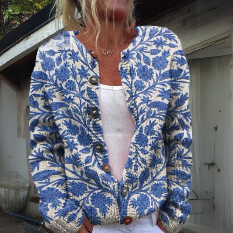 Gebreide bloementrui met knopen aan de voorkant | Ka-mostore