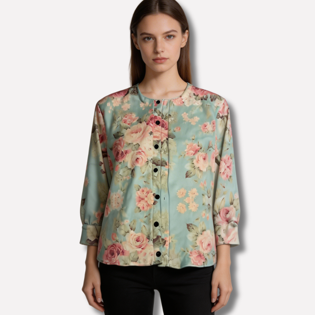 Gebreide bloementrui met knopen aan de voorkant | Ka-mostore